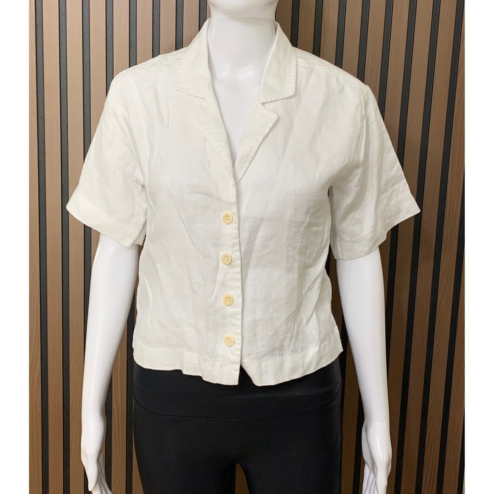 Madewell White 100% Linen Short Sleeve Button Up Shirt XS Lightweight Classic